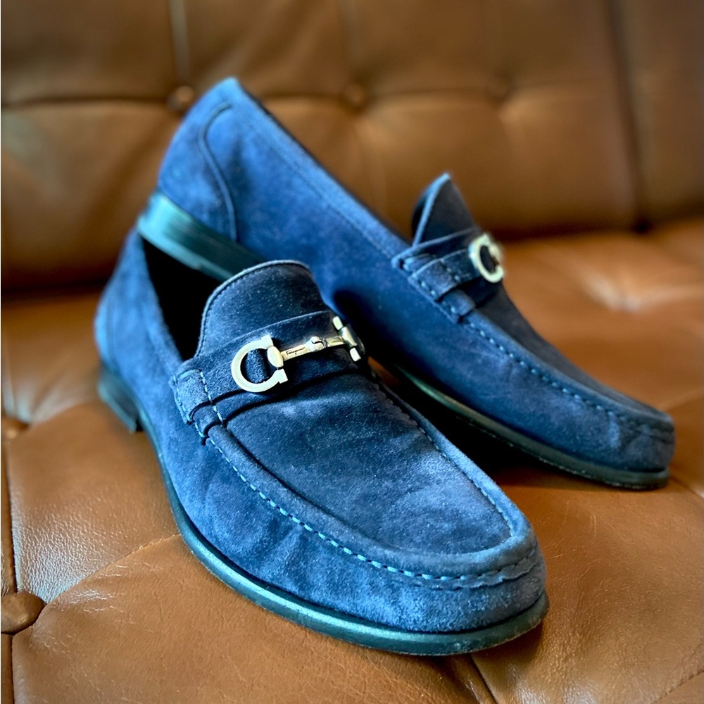 Blue Suede Ferragamo Loafers